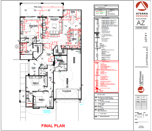 Dimensioned, Lot-Specific Floor Plan with Structural and Electrical Option Selections